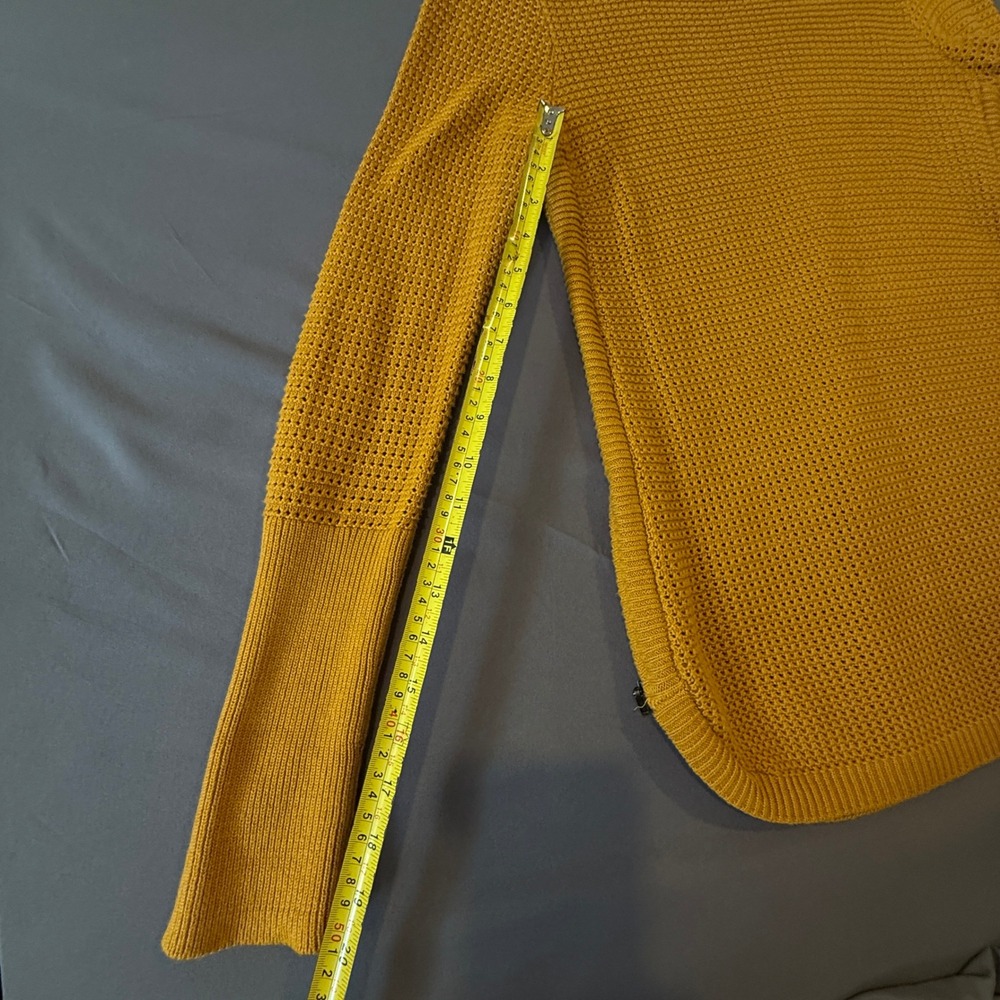 Mustard Yellow Textured Knit Crew Neck Long Sleeve Zipper Detail Sweater Top S - Picture 8 of 15